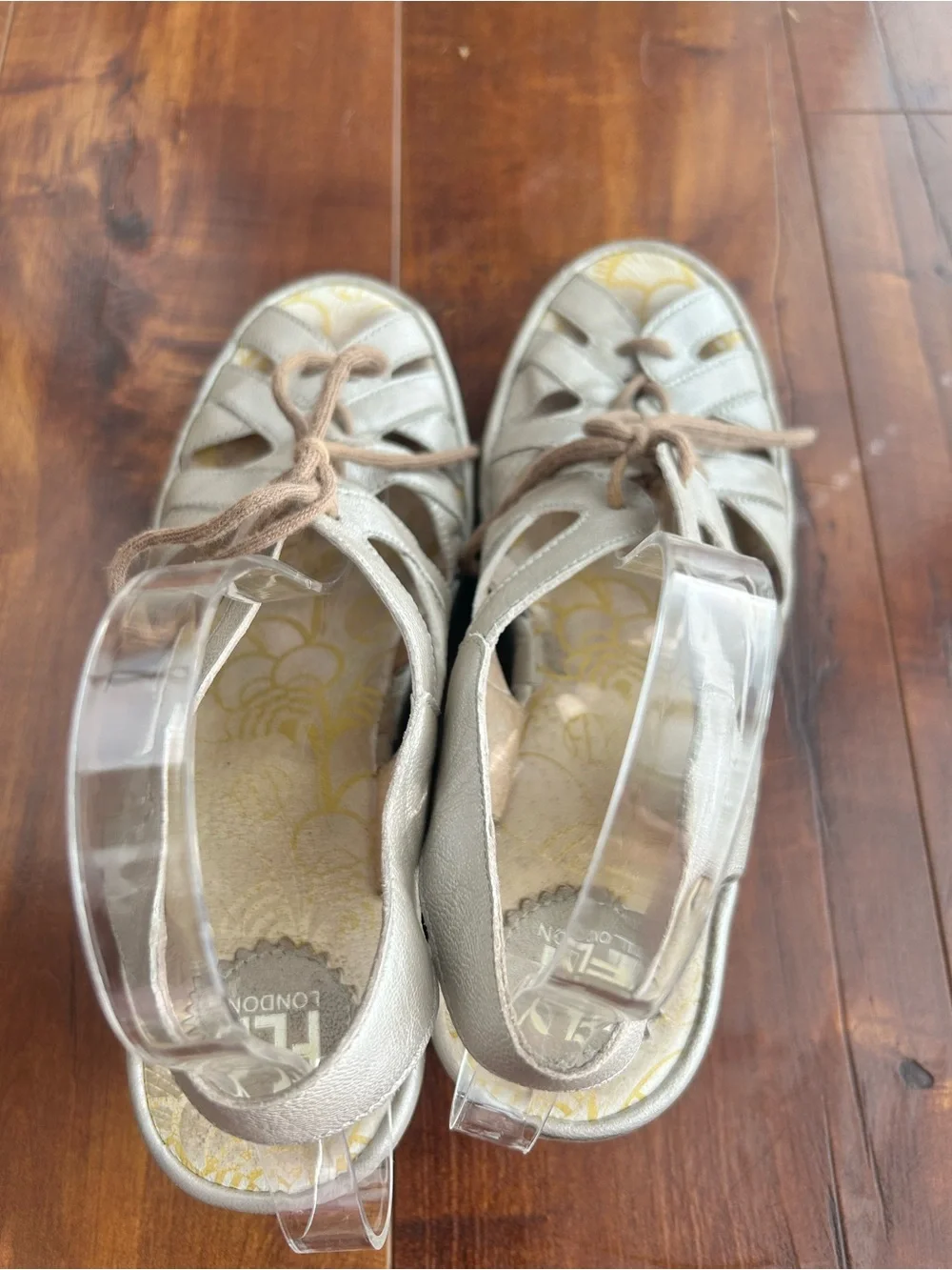 FLY London Women's Yapi Silver Leather Lace-Up Sandals